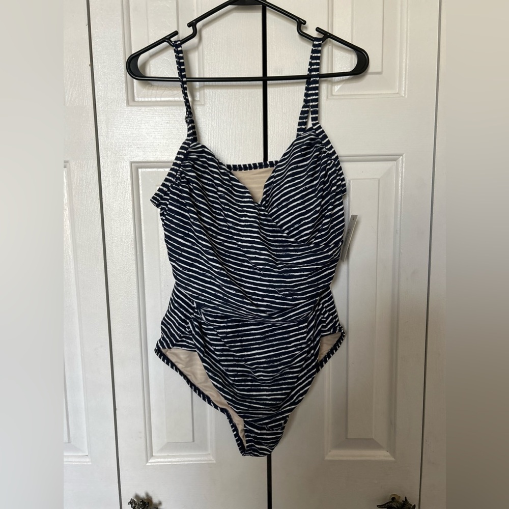 Envya Swimwear Curves Brand Blue and White Stripped One Piece